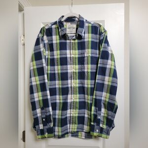Aeropostale Blue and Green Casual Button Down Long Sleeve Shirt Size Xl